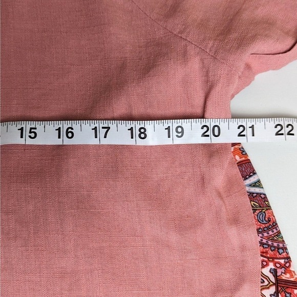 Umgee Linen Hi Low Tunic Mini Dress Medium Pink Boho Paisley Floral Fringe - Picture 4 of 7